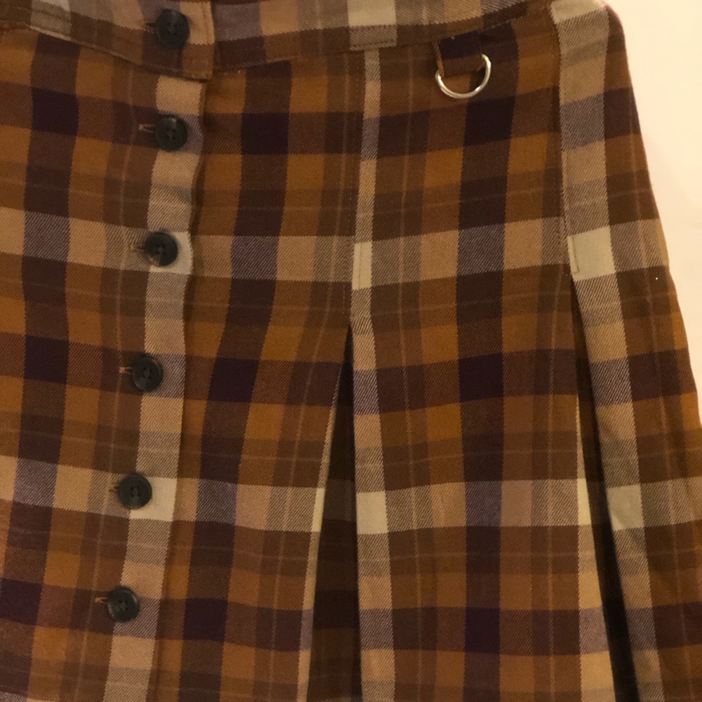 SO Plaid Skater Mini Skirt in Rust, Cream & Burgundy - Picture 2 of 15